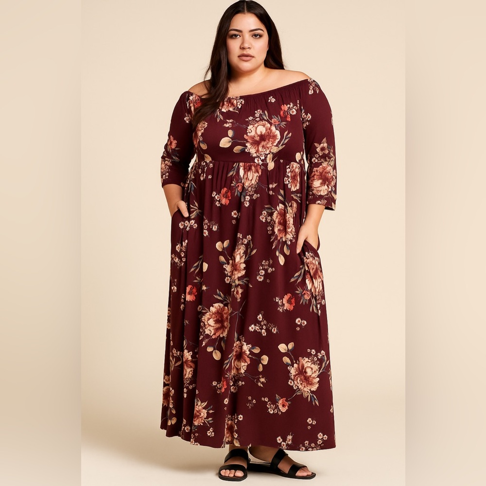 Sweet Lovely by Jen Floral Maroon Maxi